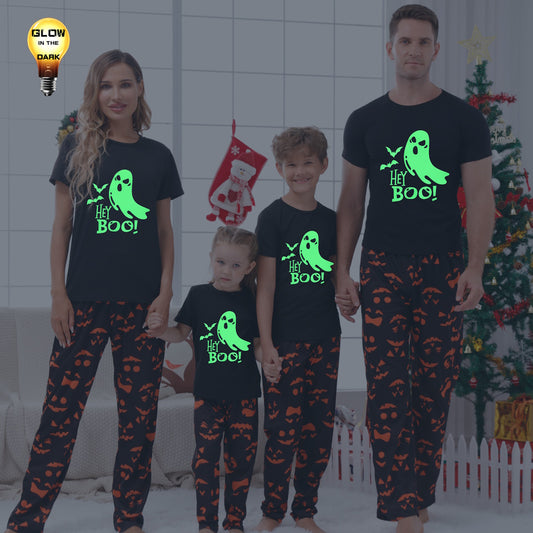 Glow in the Dark Short Sleeve Halloween Family Matching Pajama Ghost Boo Sleepwear for The Whole Family - ChildAngle