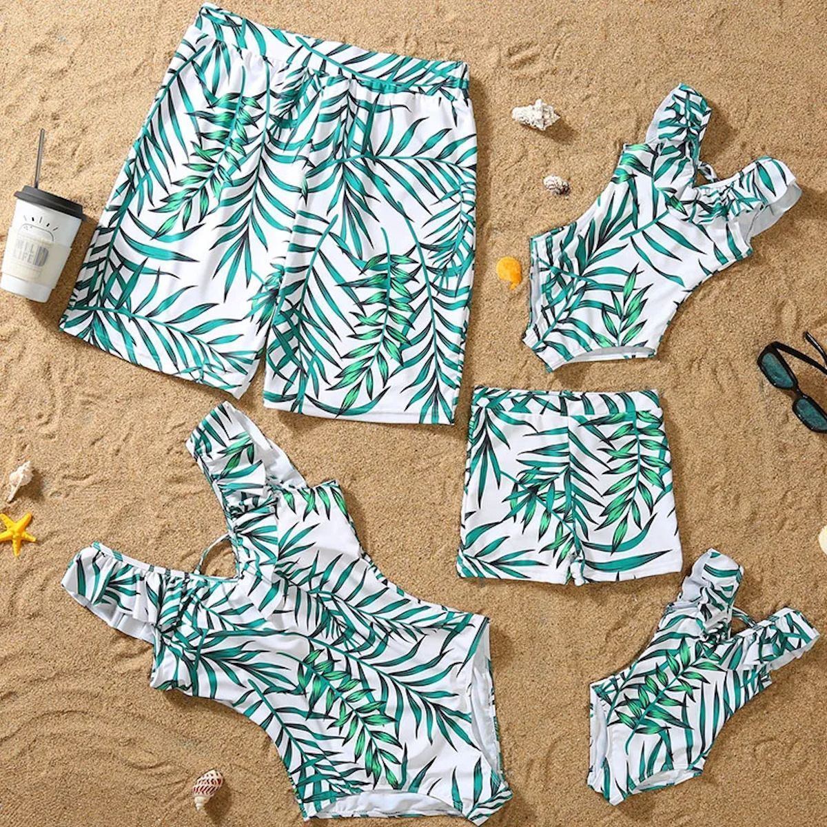 Matching Family Swimsuit Leaves Printing Swimsuit - ChildAngle