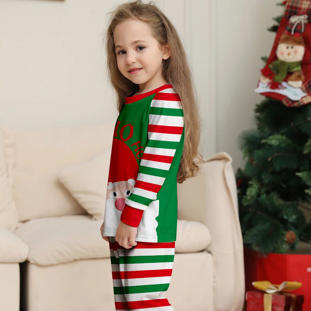 Ho Ho Ho Santa Claus Striped Family Matching Christmas PJS Pyjamas Set - ChildAngle