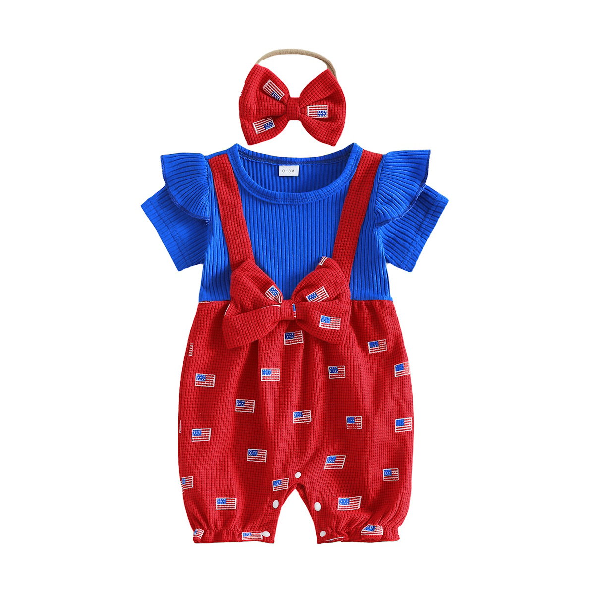 Infant 4th of July Outfits American Flag Ribbed Onesie Bowknot Outfits with Headband - ChildAngle Independence Day Outfits for Babies