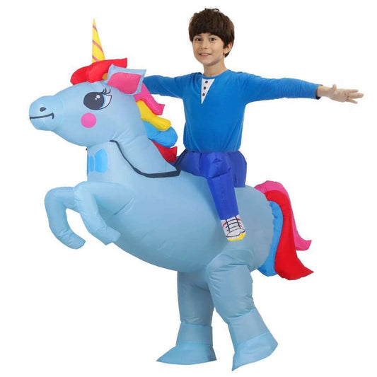 Light Blue Kids Inflatable Unicorn Ride on Costume Blow Up Outfits for Halloween