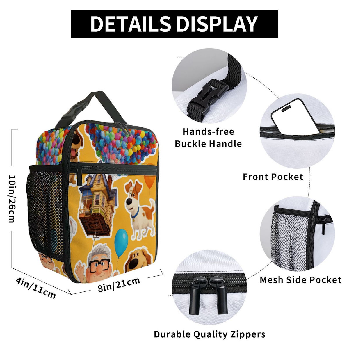 Cartoon Up Carl Balloon House Lunch Bag Portable Lunch Tote - ChildAngle