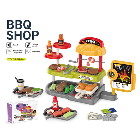 Kids Pretend Play BBQ Shrimp Fish Steak Grill with Ordering Machine - ChildAngle