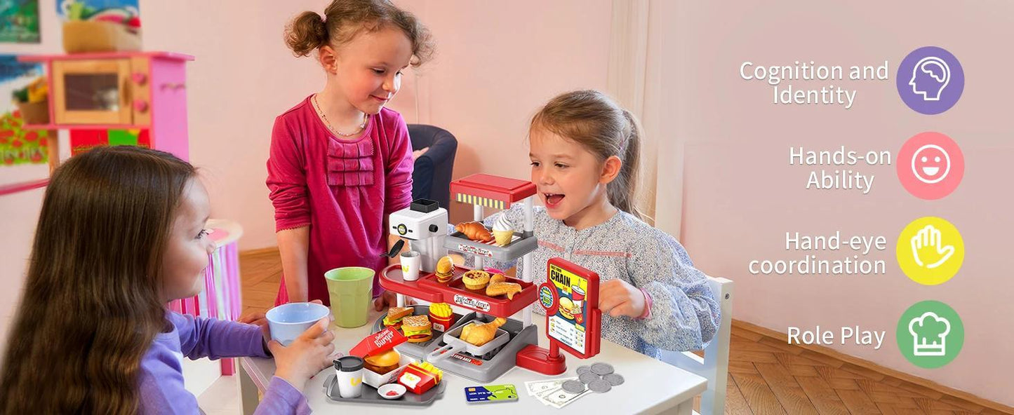 Kids Pretend Play BBQ Shrimp Fish Steak Grill with Ordering Machine - ChildAngle