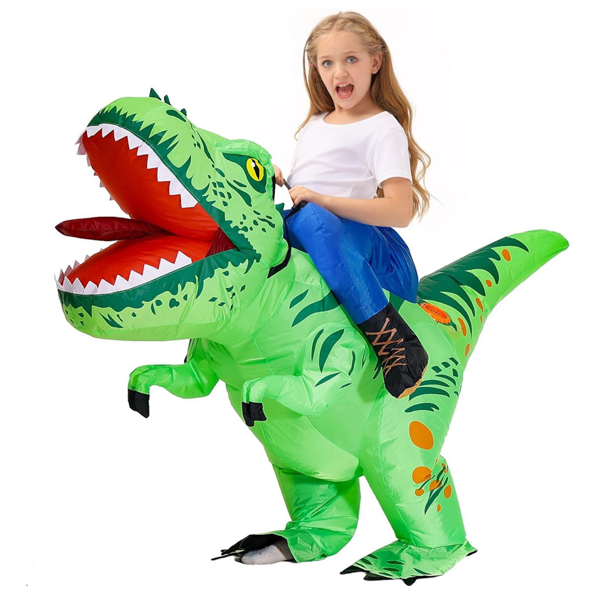 Kids Riding T Rex Costume Halloween Blow up Costume - ChildAngle