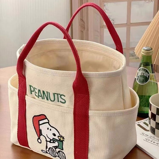 Canvas Large Capacity Peanuts Snoopy Lunch Bag Portable Picnic Storage Tote - ChildAngle