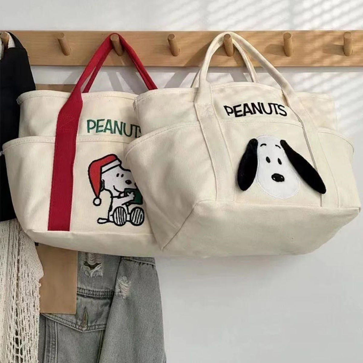 Canvas Large Capacity Peanuts Snoopy Lunch Bag Portable Picnic Storage Tote - ChildAngle