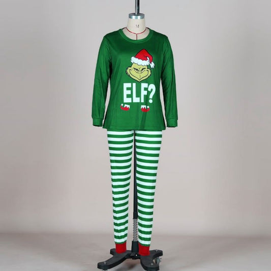 Matching Christmas PJS Elf Grinch Pajamas Family Set Santa Hat Striped Christmas Pants - ChildAngle