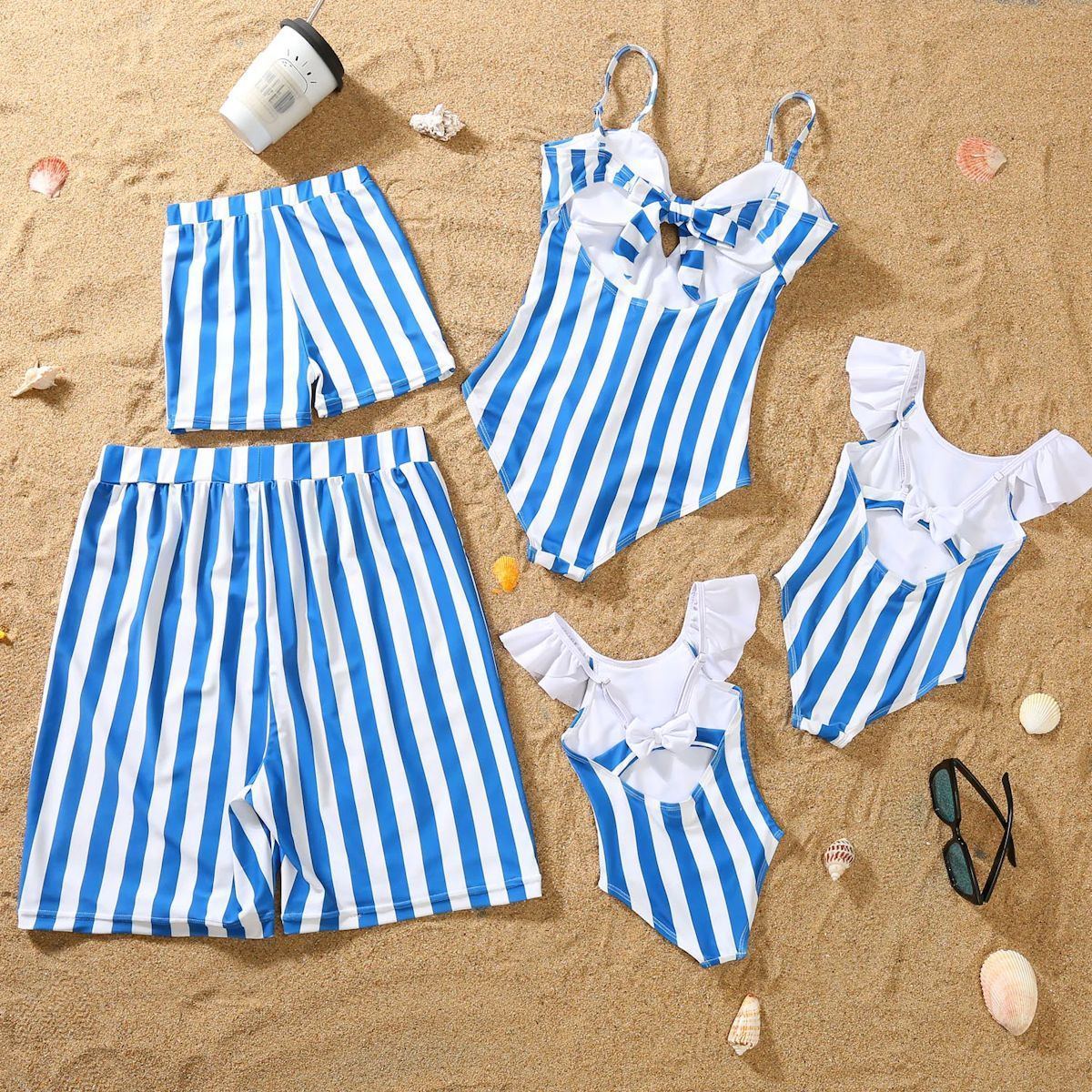 Matching Family Swimsuit Blue Striped One Piece Swimsuit - ChildAngle
