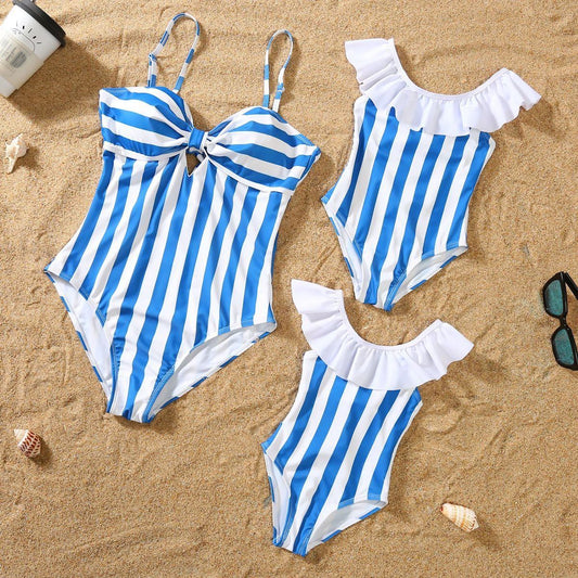 Matching Family Swimsuit Blue Striped One Piece Swimsuit - ChildAngle