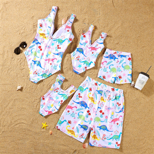 Family Matching Swimsuit Dinossaur One Piece Swimwear and Swim Trunks - ChildAngle