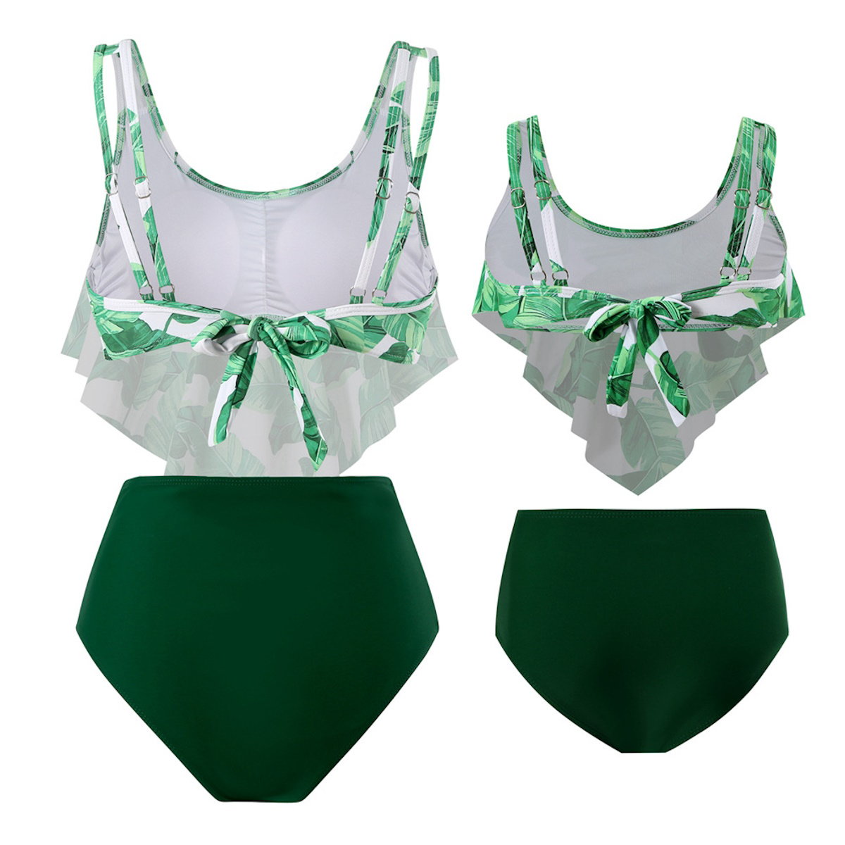 Mommy and Me Matching Swimsuit Tropical Plants Flounced Mother Me Bathing Suits - ChildAngle