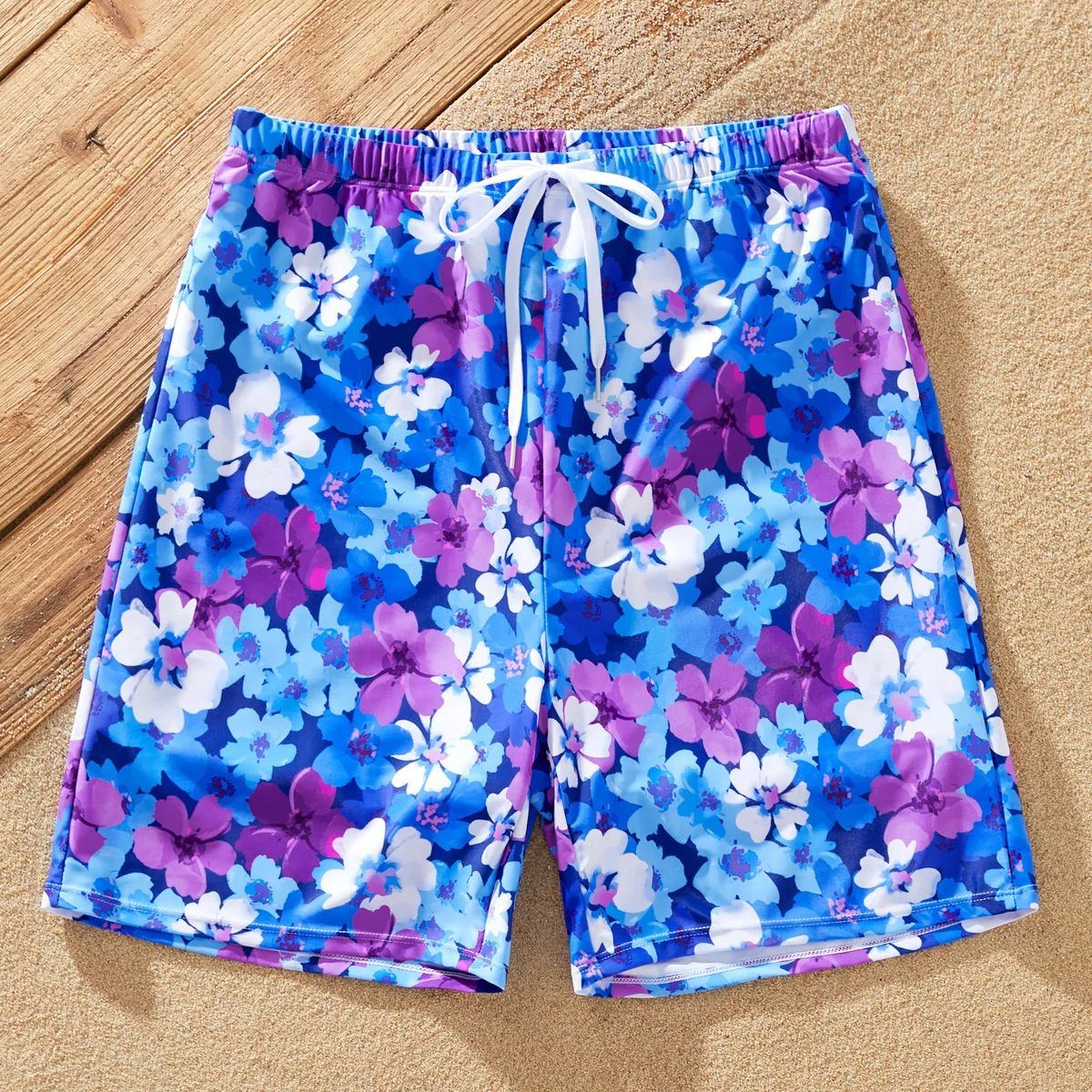 Floral Smocking Back Tie Spaghetti Strap Two Pieces Matching Swimsuits and Drawstring Swim Trunks - ChildAngle