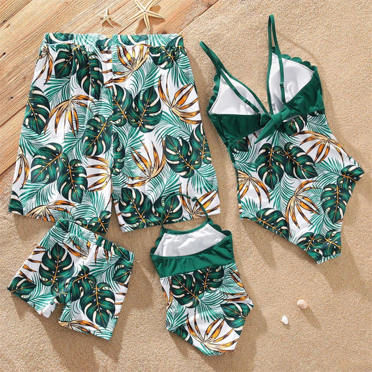 Green Palm Leaves Matching Family Bathing Suit - ChildAngle