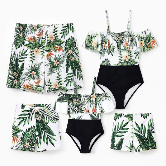 Matching Family Floral Leaves Swimsuit Mother Daughter Bathing Suits - ChildAngle