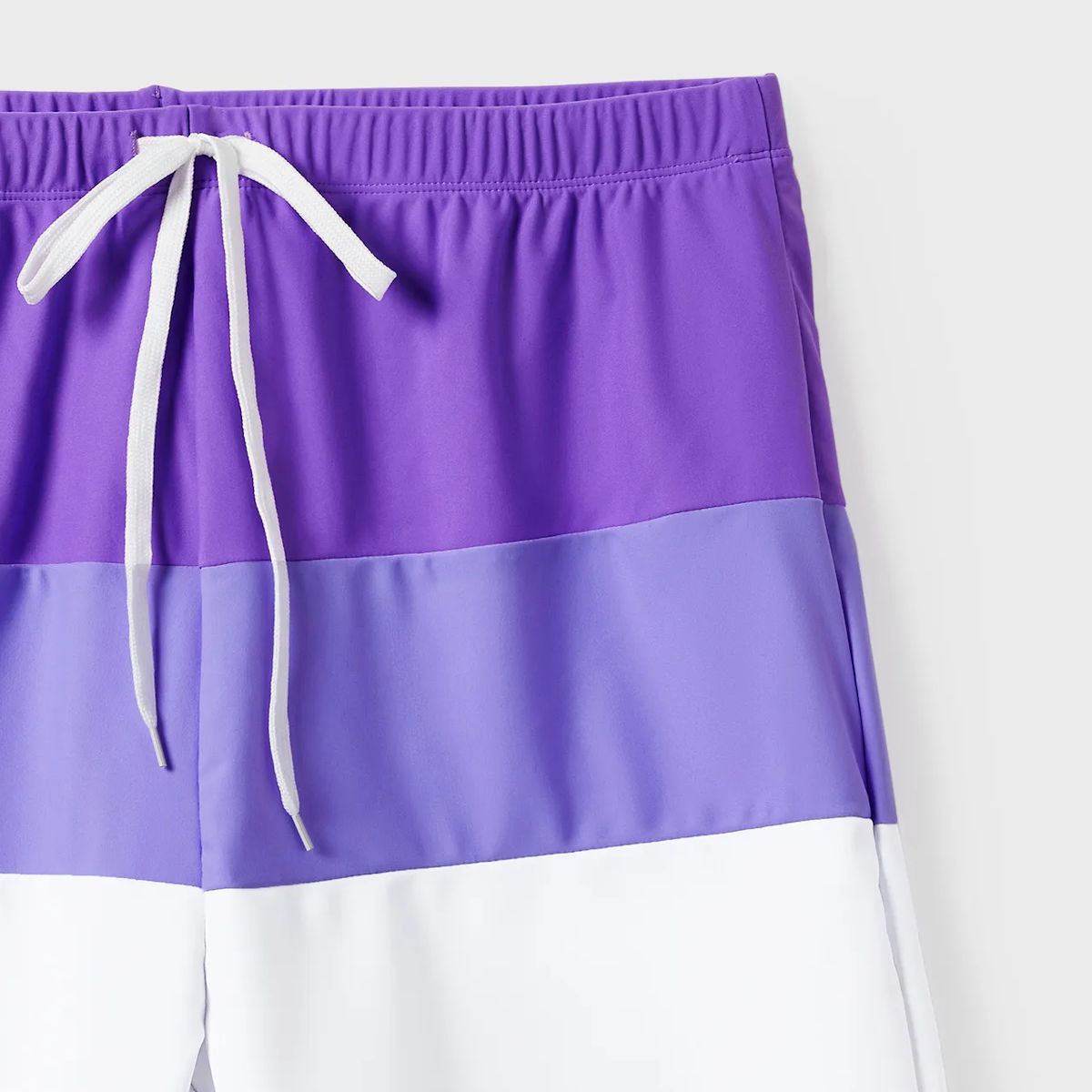 Purple One Shoulder One Piece Side Tie Swimwear Matching Drawstring Colorblock Swim Trunks - ChildAngle