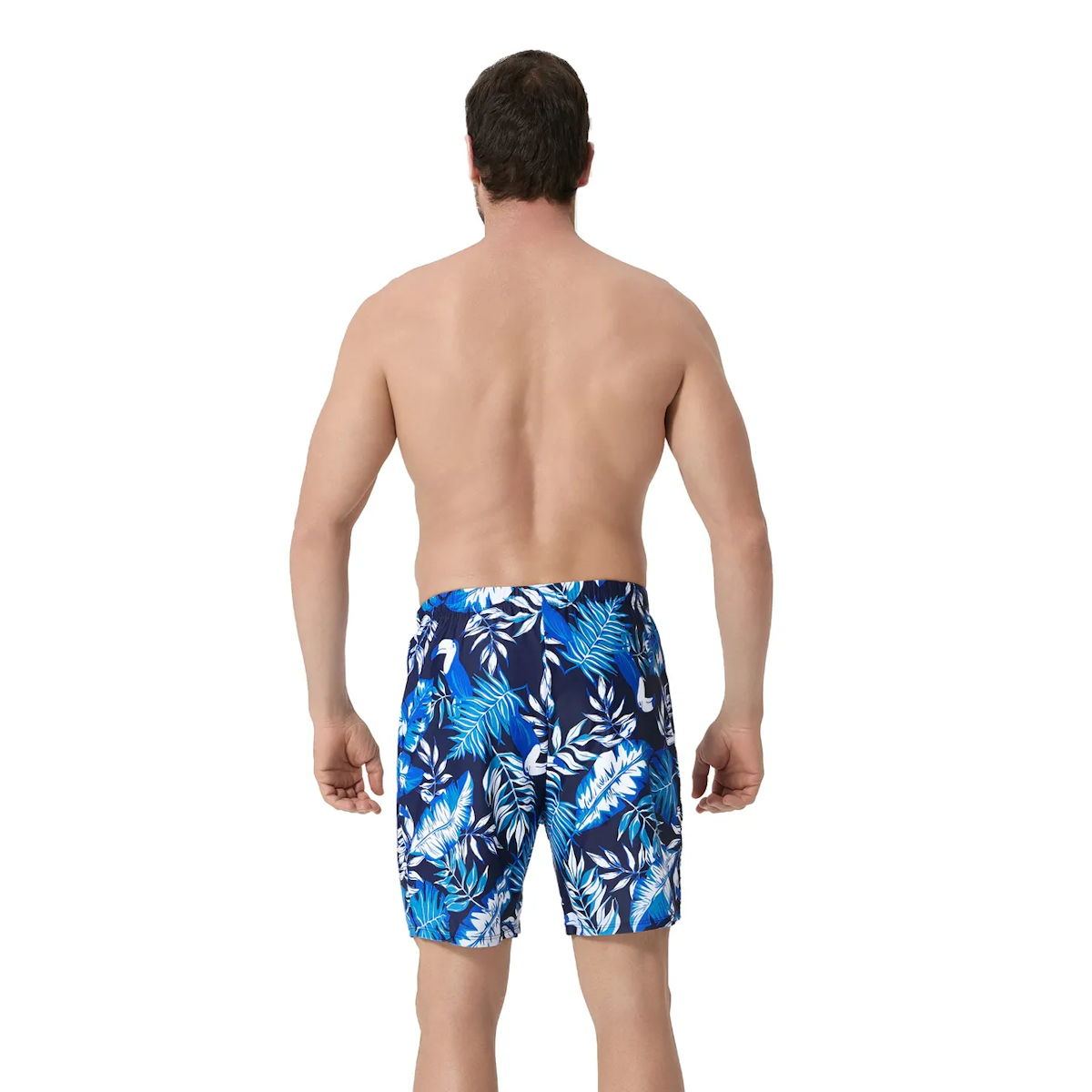 Family Matching Swimsuit Blue Ruffle Trim Spliced One-piece Swimsuit Plant Print Swim Trunks - ChildAngle