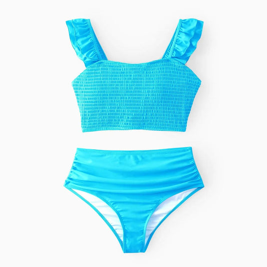 Matching Family Swimsuits Shirred Ruffle Strap Two Piece Swimsuits Swim Trunks - ChildAngle