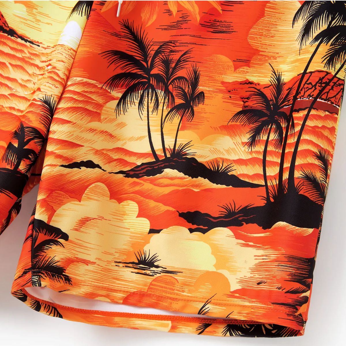 Tropical Coconut Tree Flower Print Hawaiian Matching Swimsuits and Tropical Print Drawstring Swim Trunks - ChildAngle