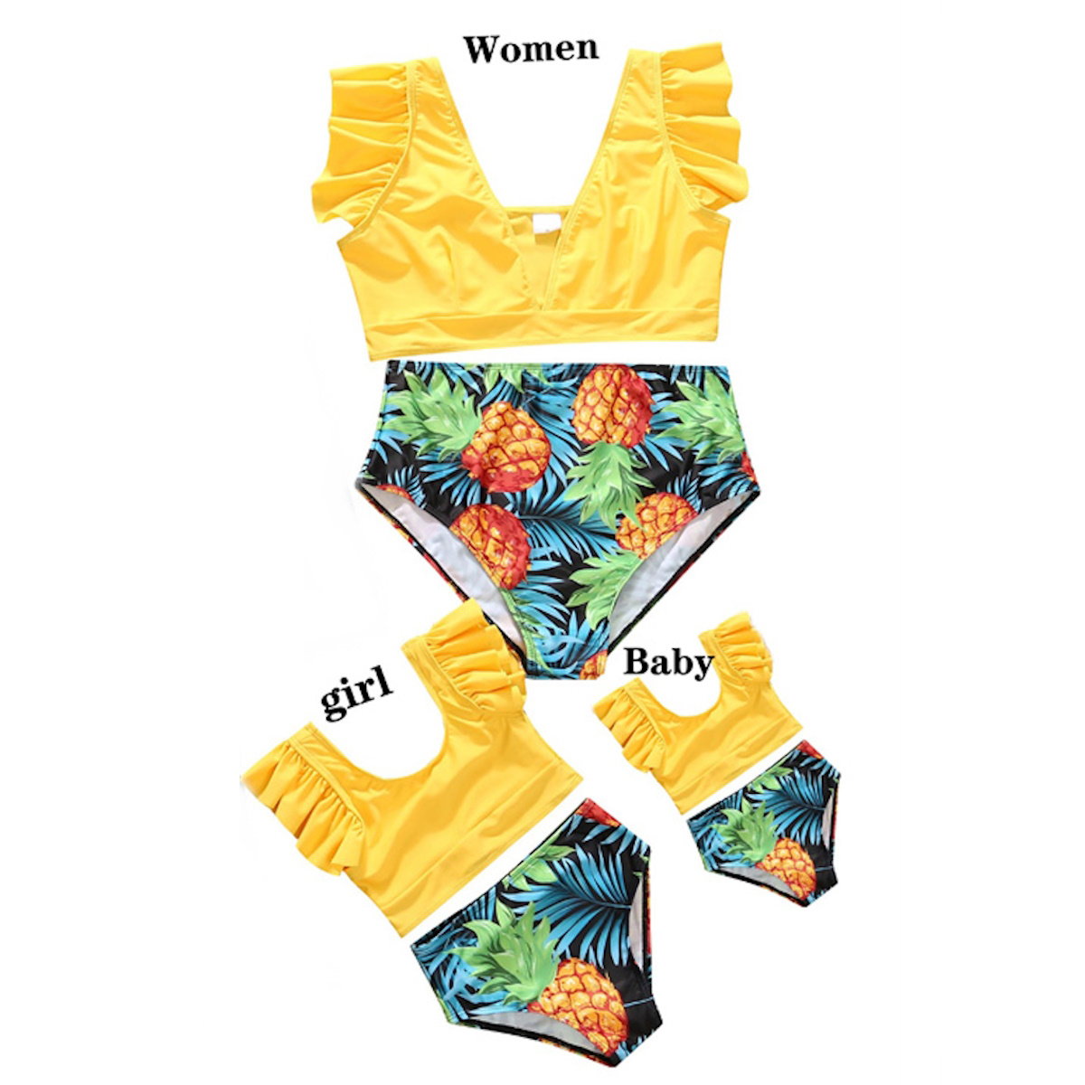 Trajes de baño familiares a juego, conjunto de bikini con volantes de frutas tropicales y bañador