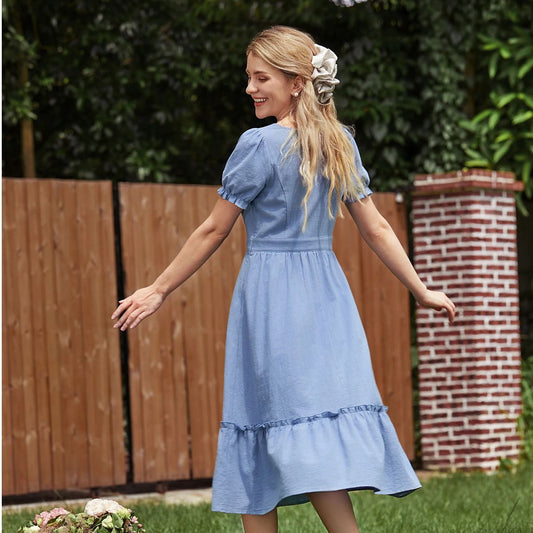 Mommy and Me Bubble Sleeve Ruffle Hem Midi Dress - ChildAngle