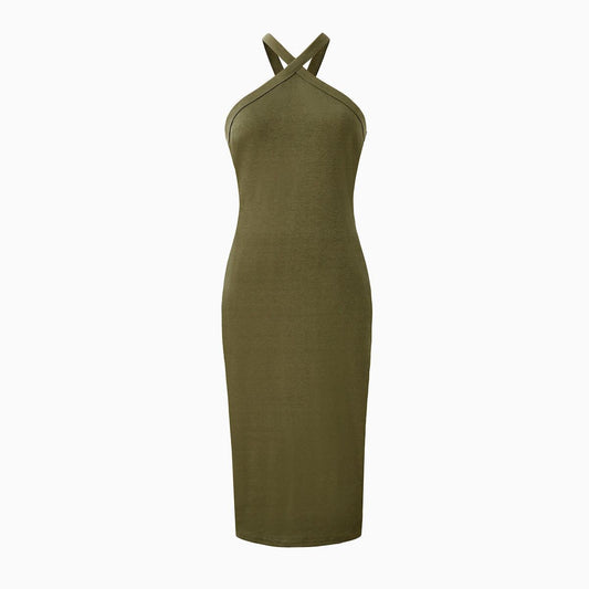 Mommy and Me Dress Army Green Cross Halter Sleeveless Bodycon Dress for Mother and Daughter - ChildAngle