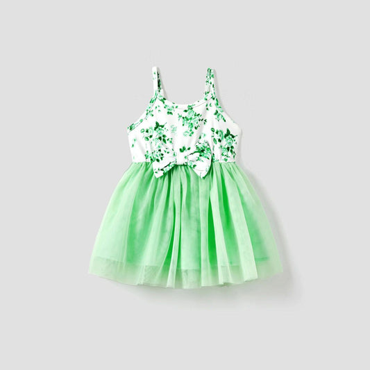 Mommy and Me Dress Green Spaghetti Strap Bodycon Floral Ruched Dress for Mother and Daughter - ChildAngle