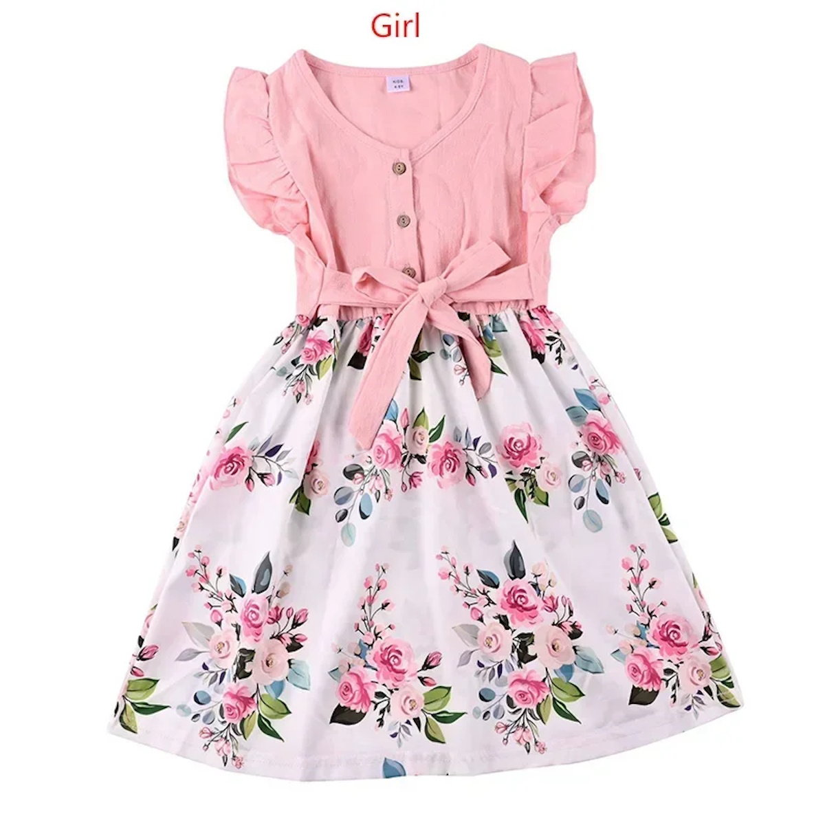 Mommy and Me Dress Summer Floral Midi Dresses Waist Tie Flutter Sleeve Dress for Mom and Daughter - ChildAngle