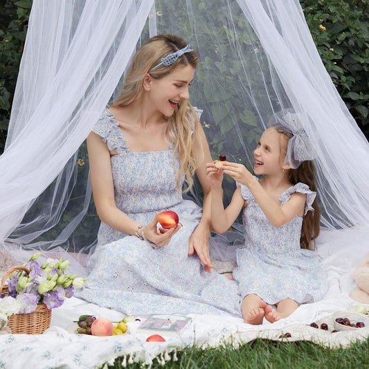 Mommy and Me Flower Print Shirred Strap Dress - ChildAngle