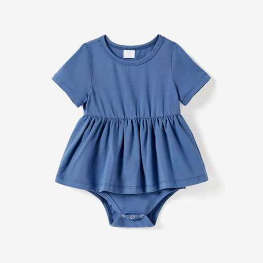 Mommy and Me Matching Dress Blue Short Sleeve Tank Top Midi Dress for Mom and Daughter Irregular Hem - ChildAngle