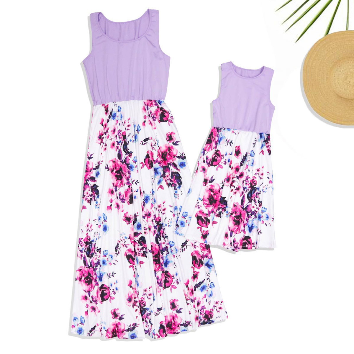 Mommy and Me Dress Floral Print Tank Top Maxi Dress - ChildAngle