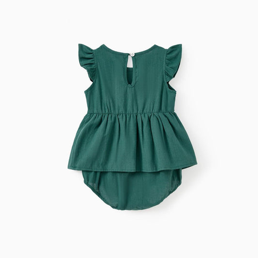Mommy and Me Matching Dress Green Shirring Back and Twist Knot for Mom and Daughter - ChildAngle