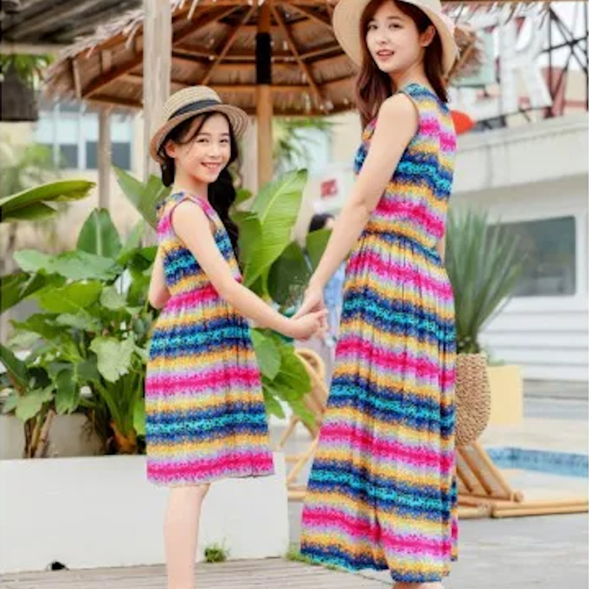 Mommy and Me Matching Dress Tank Top Colorful Striped Dress - ChildAngle