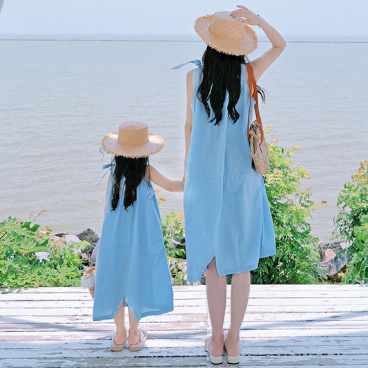 Mommy and Me Shoulder Tie Ruffle Dress - ChildAngle