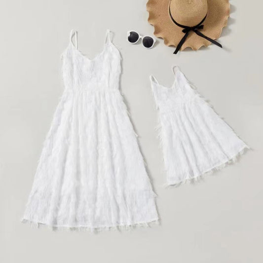 Mommy and Me V Neck Ruffle Sleeveless Backless Dresses - ChildAngle