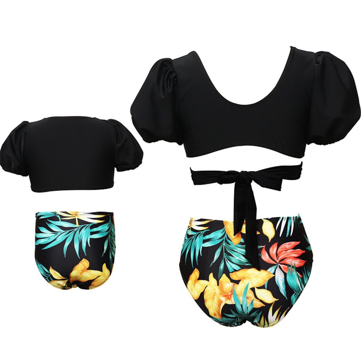 Summer Cross Front Mommy and Me Bikini Set High Waist Bikini Leopard Print Tropical Print Mother Daughter Swimwear - ChildAngle
