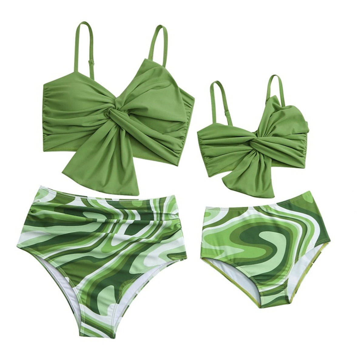 Passende Badeanzüge für Mama und mich, Bikini-Set mit Knoten vorne und hoher Taille, Bademode