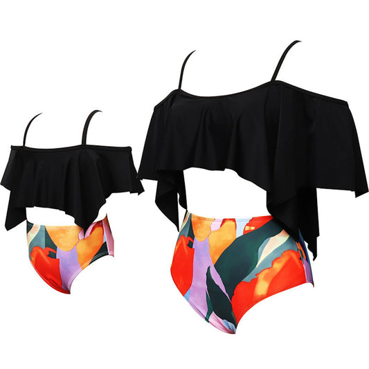 Black bikini top with colorful floral bottom - ChildAngle