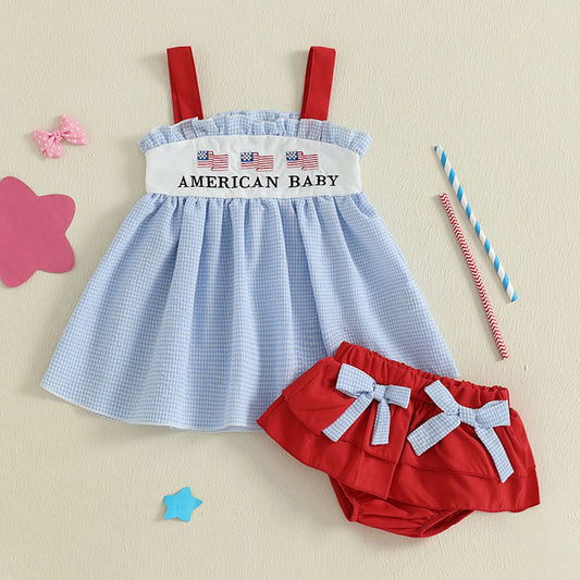 Baby Girl Outfit Kids Stars And Striped Dress American Independence Day - ChildAngle