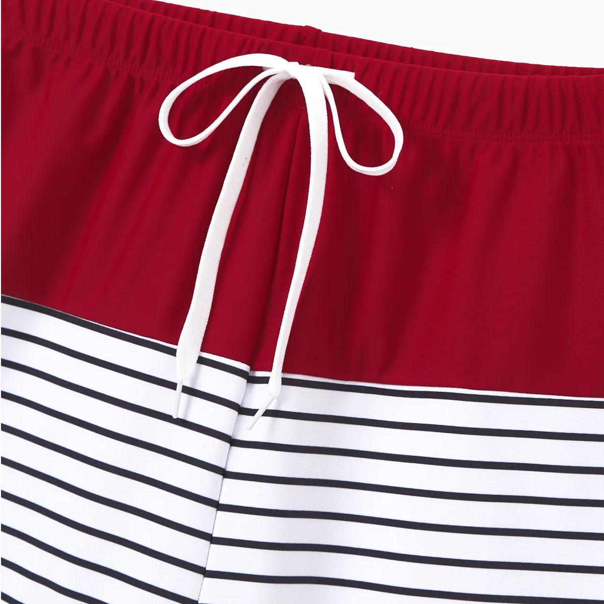 One Shoulder Striped Bikini Ruched Bikini Two Piece Family Matching Swimsuits and Striped Colorblock Drawstring Swim Trunks - ChildAngle