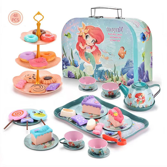 Mermaid Afternoon Tea Pretend Play Tea Party Toys with Alloy Storage Box - ChildAngle