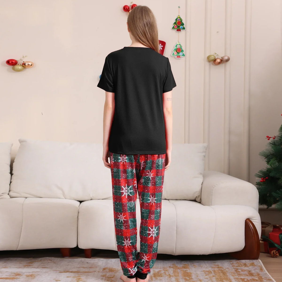Reindeer Merry Christmas Matching Christmas PJS Snowflake Short Sleeve Family Matching Pyjamas Set