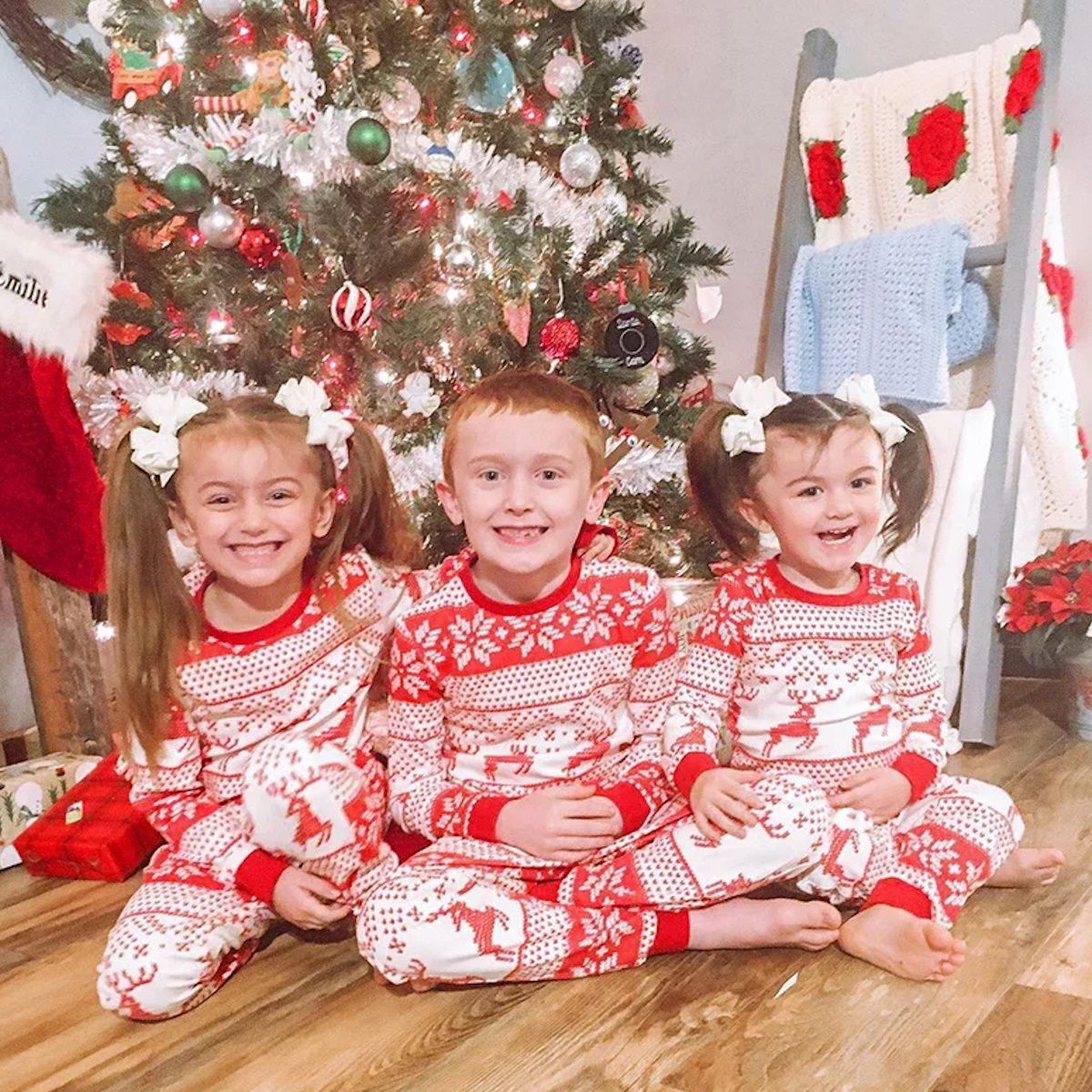 Reindeer Snowflake Matching Christmas PJS Pyjamas Jammie Set - ChildAngle