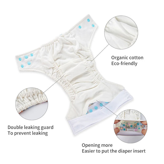 8 Pack Reusable Pocket Cloth Diapers with Insert for Baby Girls