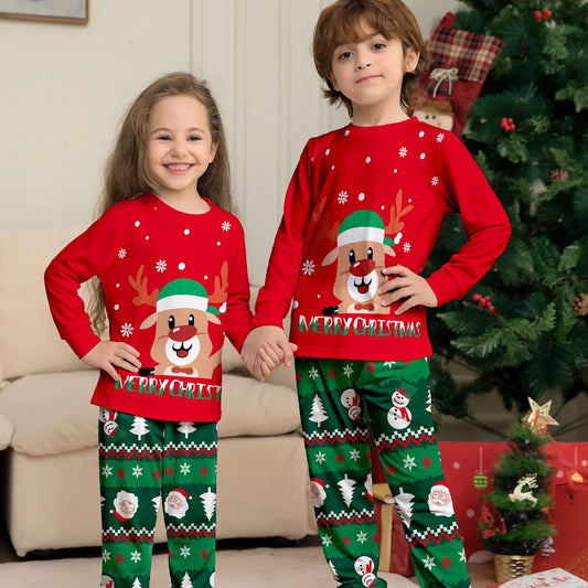 Rudolph Green Santa Hat Family Matching Christmas PJS Pyjamas Set for Whole Family - ChildAngle