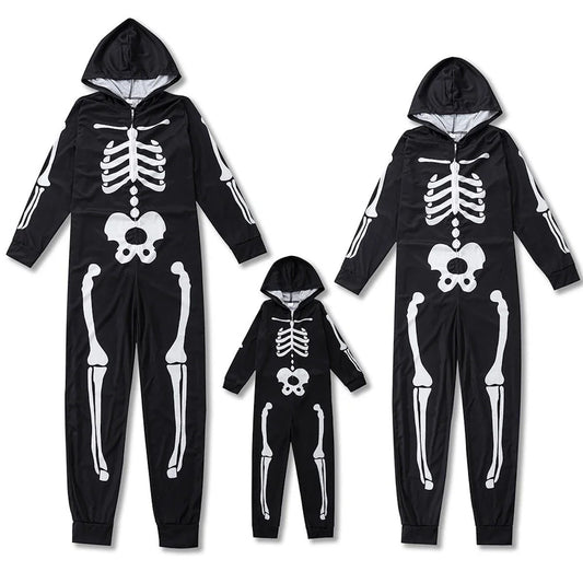 Halloween Family Matching Pajamas Hooded Skeleton Print Sleepwear Pyjamas - ChildAngle