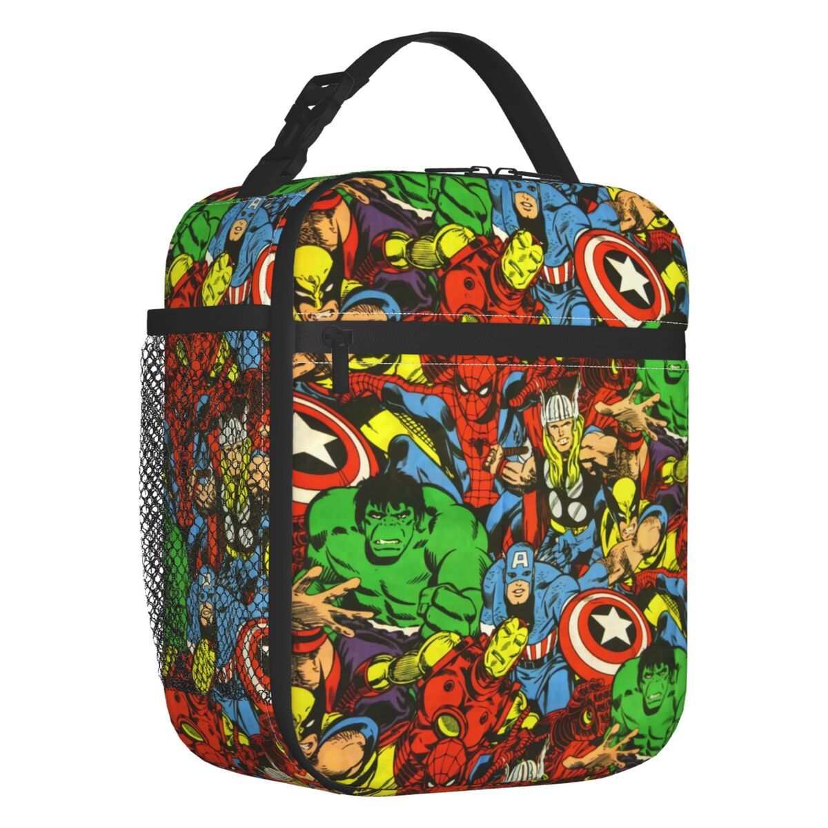 Spiderman Lunch Bag Marvel Portable Tote with Side Mesh Pocket