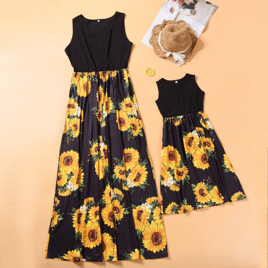 Sunflower Mommy and Me Matching Dress Long Maxi Dress - ChildAngle