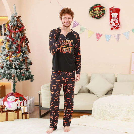 Halloween Family Pajama Trick or Treat Matching Halloween Pumpkin Print Sleepwear Family Look Pyjamas - ChildAngle