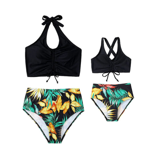 Tropical Palm Leaves Family Matching Two Piece Swimwear with Swim Trunks